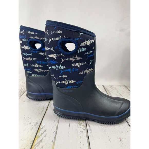 Hugrain Toddler Kids Shark Print Waterproof Neoprene Rain Boots Size 2 - Picture 4 of 5